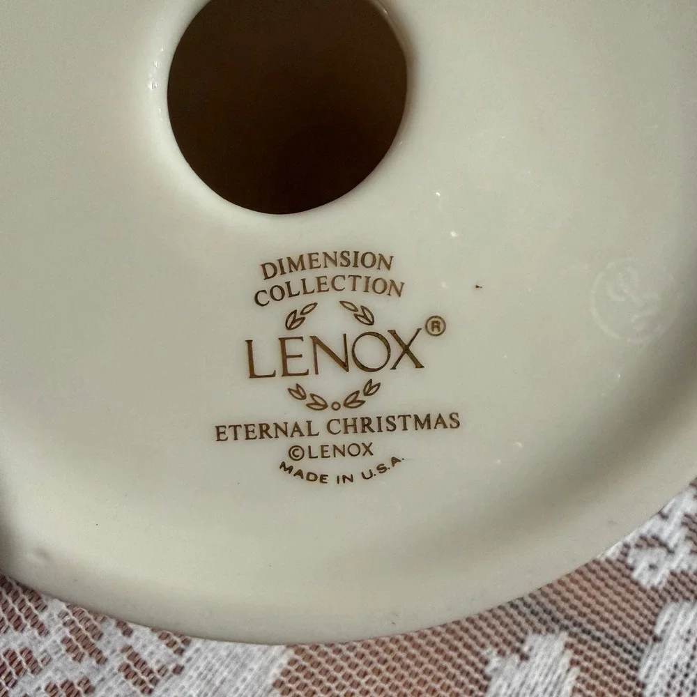 Lenox Eternal Christmas Candlestick Holders Set 2 Ivory Gold Holiday Excellent